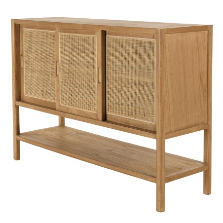 Buffet 2 étagères 3 portes en mindi et rotin naturel | Collection Amy