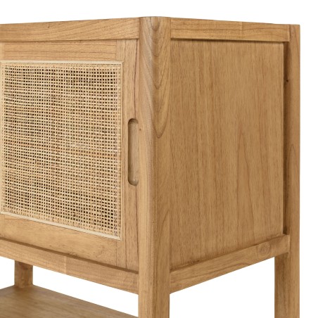Sideboard with 2 shelves and 2 sliding doors in mindi wood and natural rattan | Amy Collection