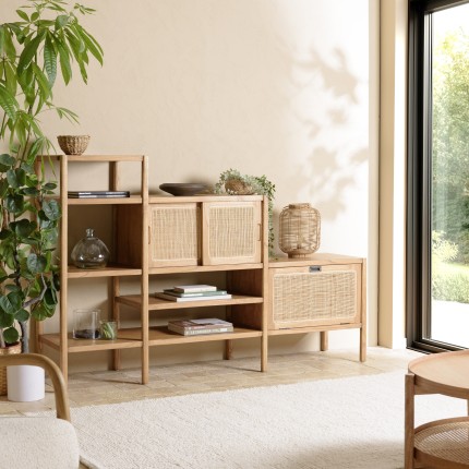 Bibliothèque en escalier en bois et rotin nature | Amy