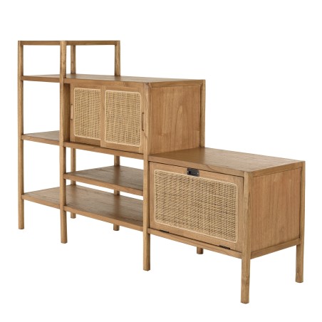 Staircase bookcase in wood and natural rattan | Amy