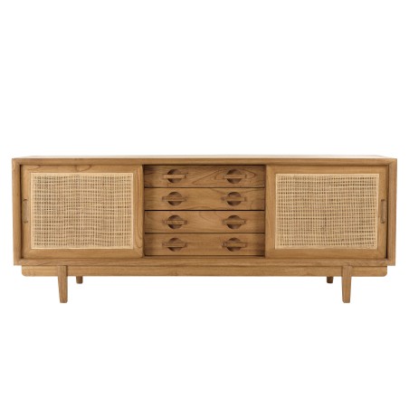 TV cabinet in wood and natural rattan | Macabane Furniture - Amy