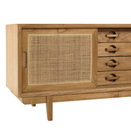 TV cabinet in wood and natural rattan | Macabane Furniture - Amy