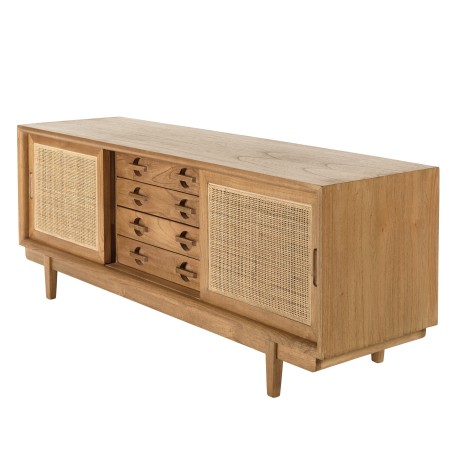 Meuble TV en bois  et rotin naturel | Meubles Macabane - Amy