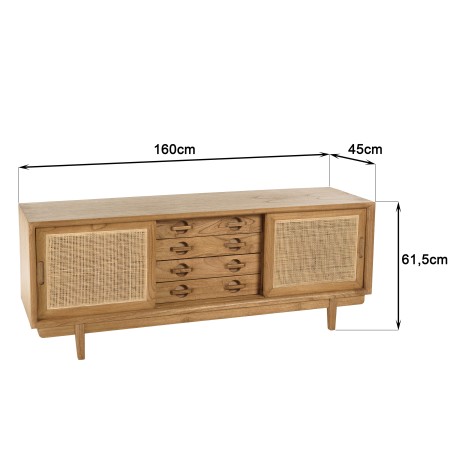 TV cabinet in wood and natural rattan | Macabane Furniture - Amy
