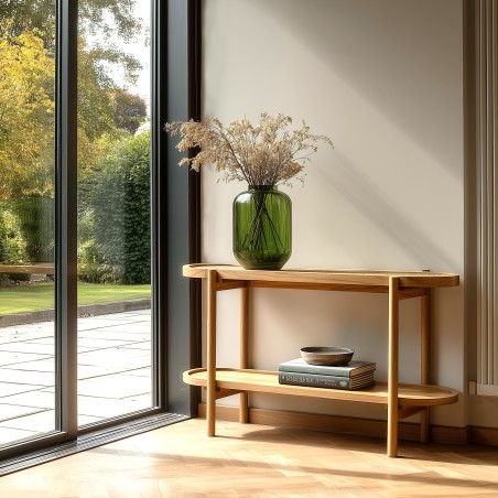 Console table with natural rattan shelf | AMY