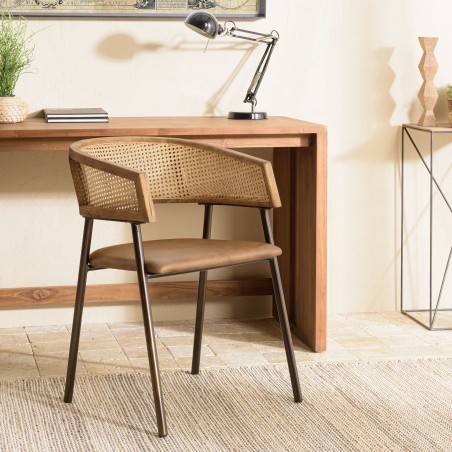 Fauteuils assise cuir dossier en manguier et rotin - Seconde main