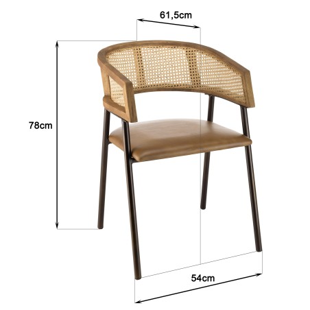 Fauteuils assise cuir dossier en manguier et rotin - Seconde main