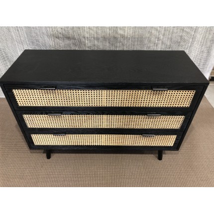 SECONDE MAIN - Commode noire 3 tiroirs cannage
