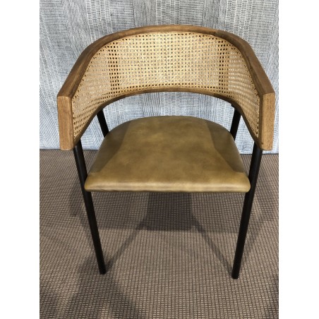 Fauteuils assise cuir dossier en manguier et rotin - Seconde main