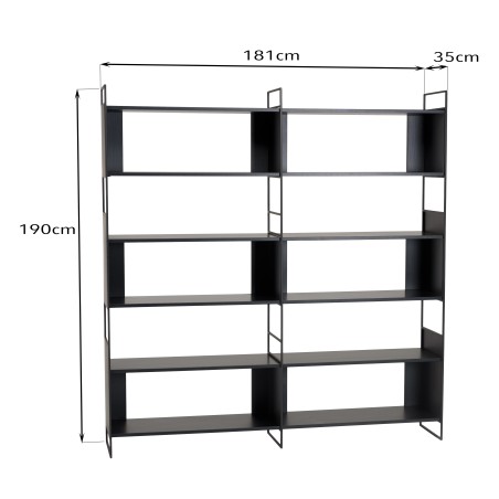 SECOND-HAND - Black 10-compartment, 5-tier shelving unit with metal base