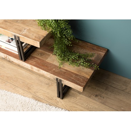 SIXTINE Brown TV Stand 2 Levels - Recycled Teak, Acacia, Mahogany