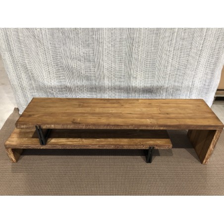 SECOND-HAND  - Brown 2-tier TV stand Recycled teak Recycled acacia mahogany and black metal