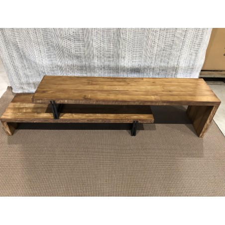 SECOND-HAND  - Brown 2-tier TV stand Recycled teak Recycled acacia mahogany and black metal