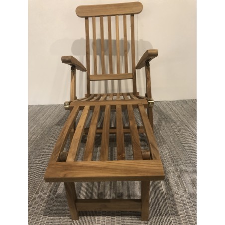 chaise longue de jardin en bois teck brut - Macabane | Seconde main