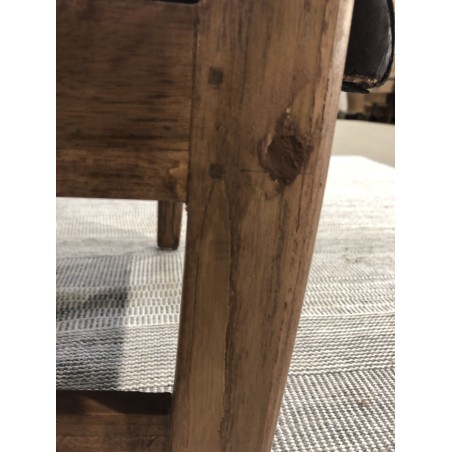 Teak wood and brown leather armchair | SECOND-HAND