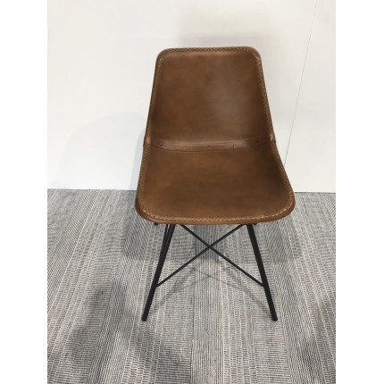 Chaises en cuir marron et pieds acier | Seconde main