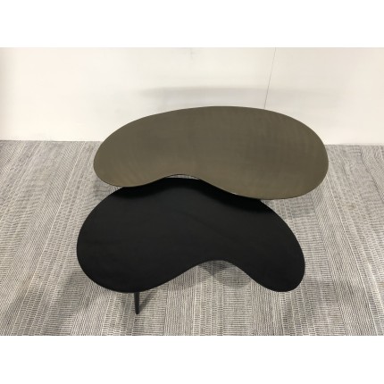 SECOND-HAND - Set of 2 oval coffee tables in matt black and gold aluminium