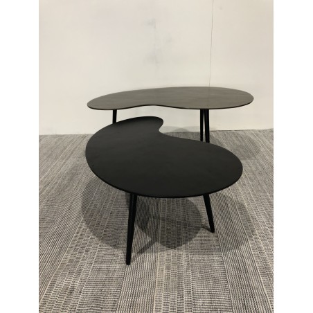 SECOND-HAND - Set of 2 oval coffee tables in matt black and gold aluminium