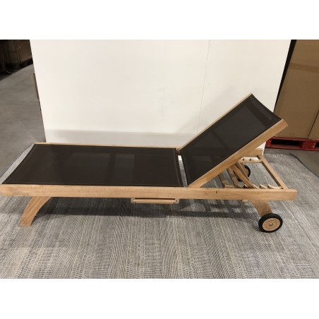 Bain de soleil textilène couleur taupe en Teck |  SECONDE MAIN