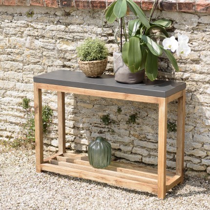 HECTOR Rectangular Console Table PM Double Shelf Dark Concrete Effect and Acacia