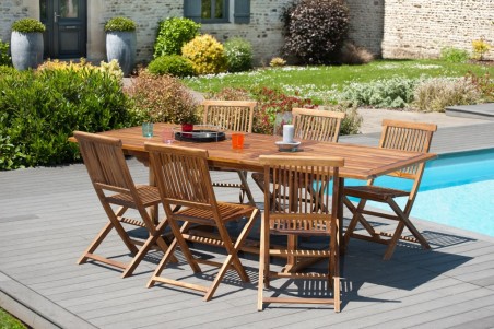 MAEVA Garden Table for 4/6 People - Teak Wood - Extendable 120/180 x 90 cm