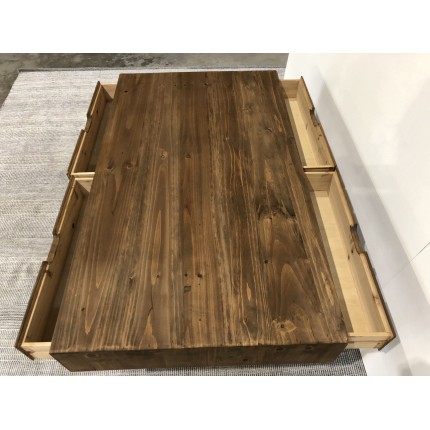 ANDY - Brown Rectangular Scandi Coffee Table with 4 Drawers | Pine Wood