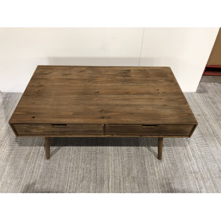 SECONDE MAIN - Table basse marron scandi rectangulaire 4 tiroirs bois