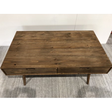 SECONDE MAIN - Table basse marron scandi rectangulaire 4 tiroirs bois