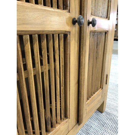 SECONDE MAIN - Meuble de rangement marron 2 portes persiennes bois Teck
