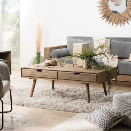 Table basse scandi bois 4 tiroirs | Seconde Main