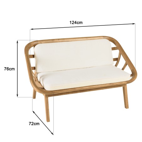 Canapé 2 places coussins blanc en bois et rotin | Seconde Main