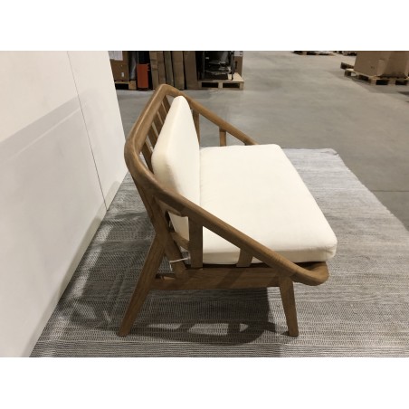 2-seater sofa with white cushions, wood and rattan | Second Hand