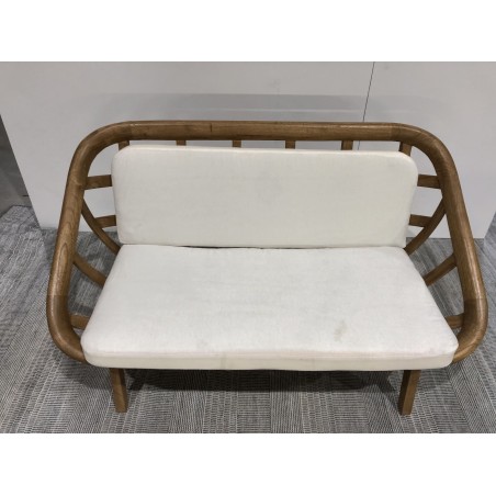 2-seater sofa with white cushions, wood and rattan | Second Hand