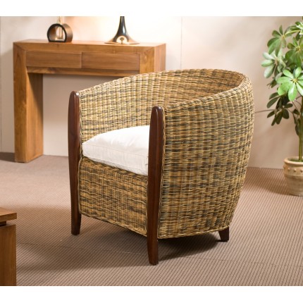 Fauteuil cabriolet rotin LORINE avec coussin