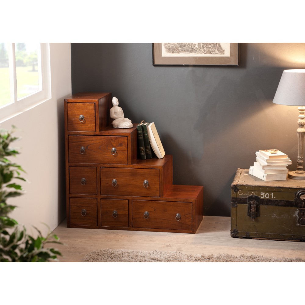 LORINE Small Brown Mindi Wood Staircase Cabinet LORINE Small Brown Mindi Wood Staircase Cabinet