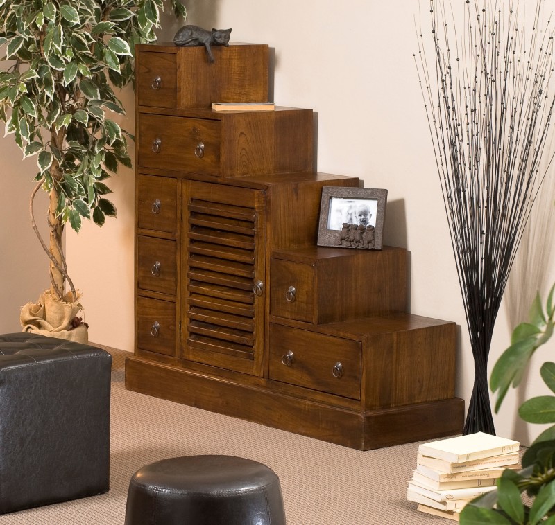 LAUREN Medium Brown Mindi Wood Staircase Cabinet LAUREN Medium Brown Mindi Wood Staircase Cabinet