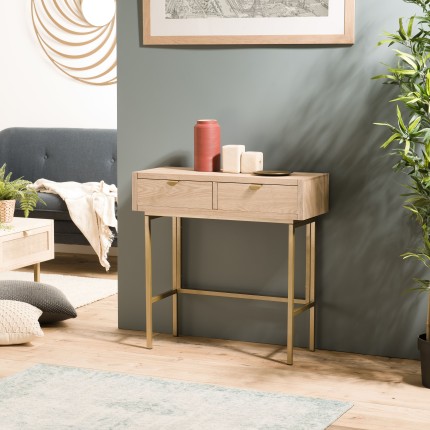 Wooden console table with gold metal legs | Second-hand