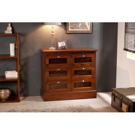 LORINE - Brown 6 Drawer Mindi Wood Grainetier
