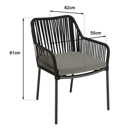 Set of 2 Black Rope Armchairs with Anthracite Grey Seat Cushions | Second Hand