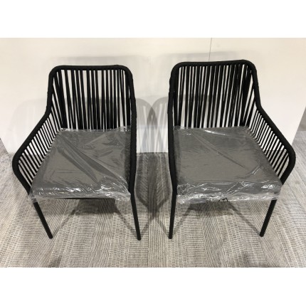 Set of 2 Black Rope Armchairs with Anthracite Grey Seat Cushions | Second Hand