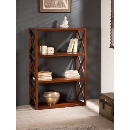 LORINE Brown 3-tier lattice shelf Mindi wood