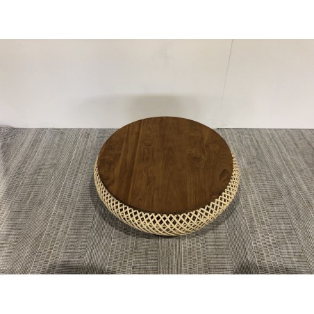 Round coffee table 65x65cm in beige rattan with removable top | Second Hand