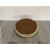 Table basse ronde diam68 plateau bois teck recyclé rotin beige | Seconde Main Table basse ronde diam68 plateau bois teck recyclé rotin beige | Seconde Main