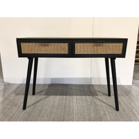 Black wooden console table with 2 drawers and cane detailing | Second-hand