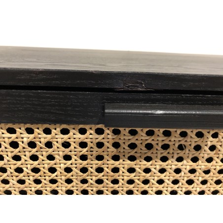 Black wooden console table with 2 drawers and cane detailing | Second-hand