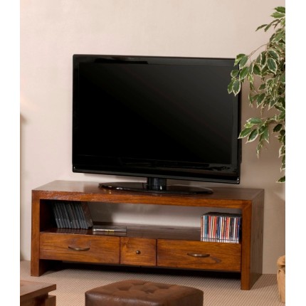 Meuble TV LORINE - Bois Mindi - 2 grands tiroirs