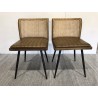 Lot de 2 chaises assise cuir dossier bois de manguier / rotin | Seconde Main Lot de 2 chaises assise cuir dossier bois de manguier / rotin | Seconde Main