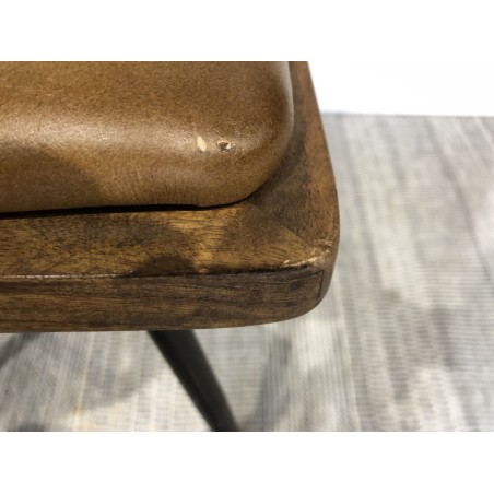 Set of 2 mango wood chairs with padded leather seat and rattan backrest | Second Hand