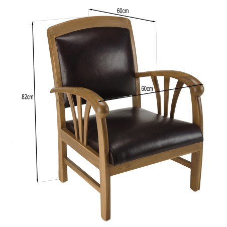 Fauteuil en teck et cuir marron | SECONDE MAIN