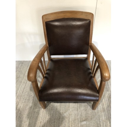 Fauteuil en teck et cuir marron | SECONDE MAIN